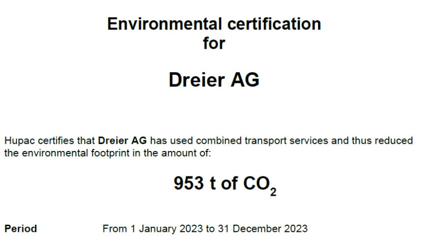 CO2 Zertifikat 2023 HUPAC