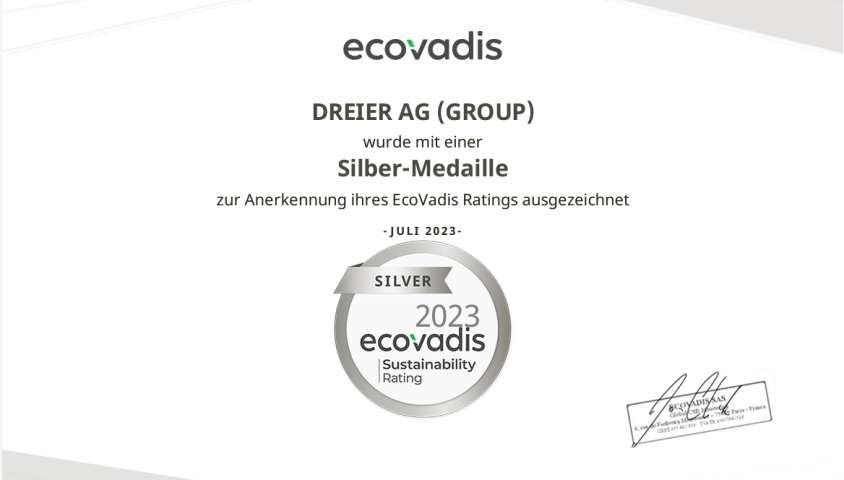 DREIER AG GROUP EcoVadis Rating Certificate 2023 07 12